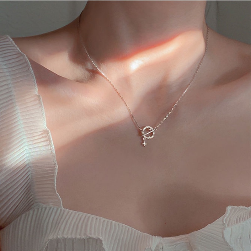 Kami Bunga Korea Bersinar Zirkon Bintang Bulan Liontin Kalung Untuk Wanita Gadis Elegan Kristal Planet Kalung Fashion Perak Tulang Selangka Rantai Perhiasan Hadiah