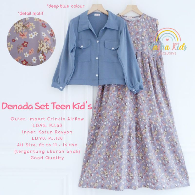 Denada set teen kids by fasha // setelan outer n inner halus motif bunga