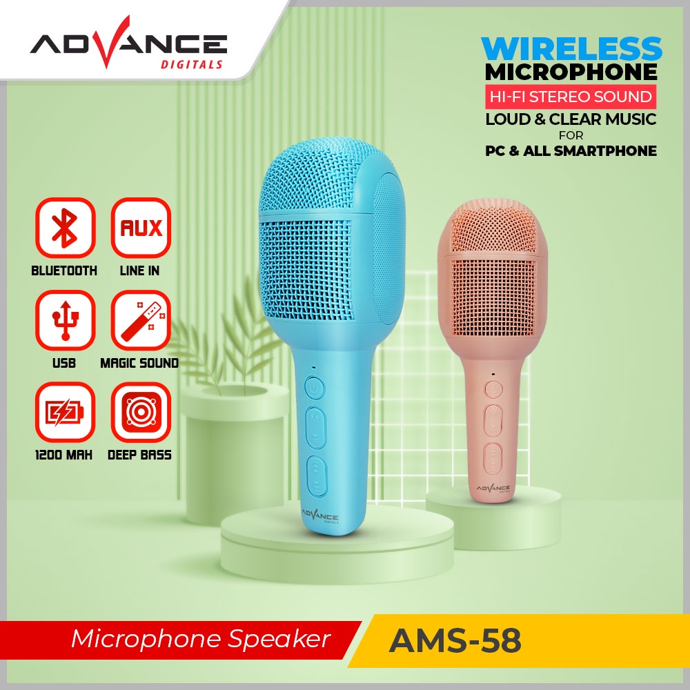 ADVANCE Mic Karaoke Bluetooth Portable AMS-58 Microphone Speaker Bluetooth Pengubah Suara