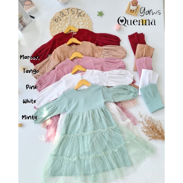 Ollet Gamis Quenna Set Jilbab Gamis pesta lebaran anak