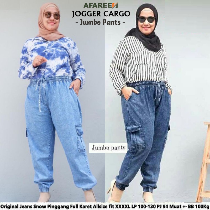 AFAREEN - Jogger Jeans Cargo Wanita Baggy Jeans Baggy Pant Cargo Super Jumbo BB 70-100 Kg
