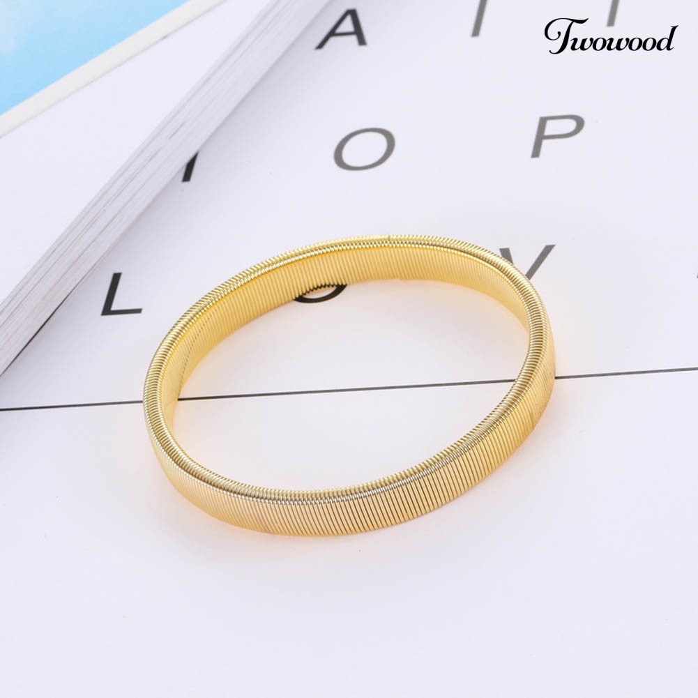 Twowood Sederhana Pria Musim Semi Manset Bartender Bangle Elastis Gelang Cincin Logam Gelang