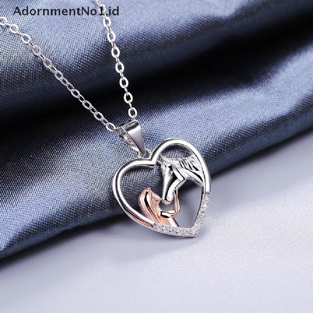 [AdornmentNo1] Gadis Trendi Kuda Hati Liontin Kalung Untuk Wanita Cinta Hati Kalung Perempuan Pesta Perhiasan Trendi Drop Pendant Necklace Hadiah [ID]