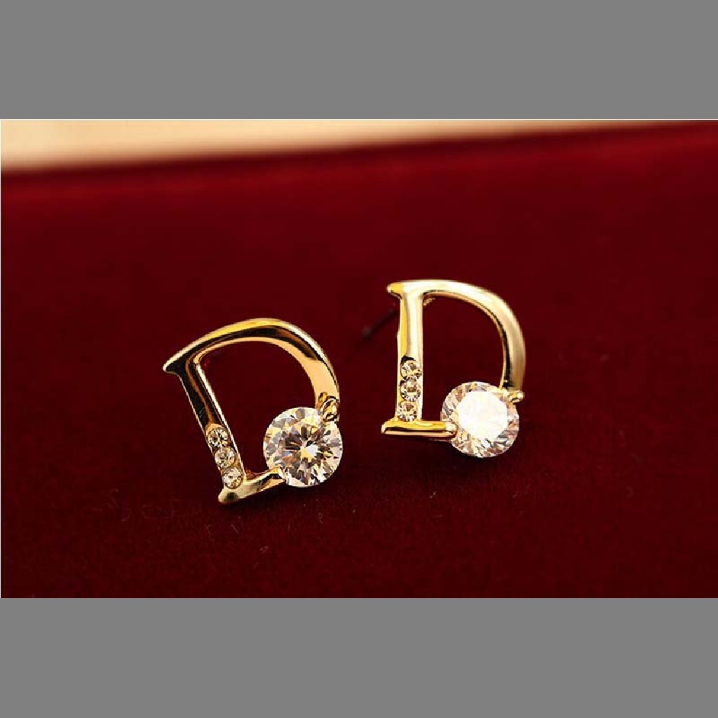 Hbid Fashion Gold Ear Stud Earings Huruf D Chic Vogue Stud Anting Wanita Perhiasan Glory