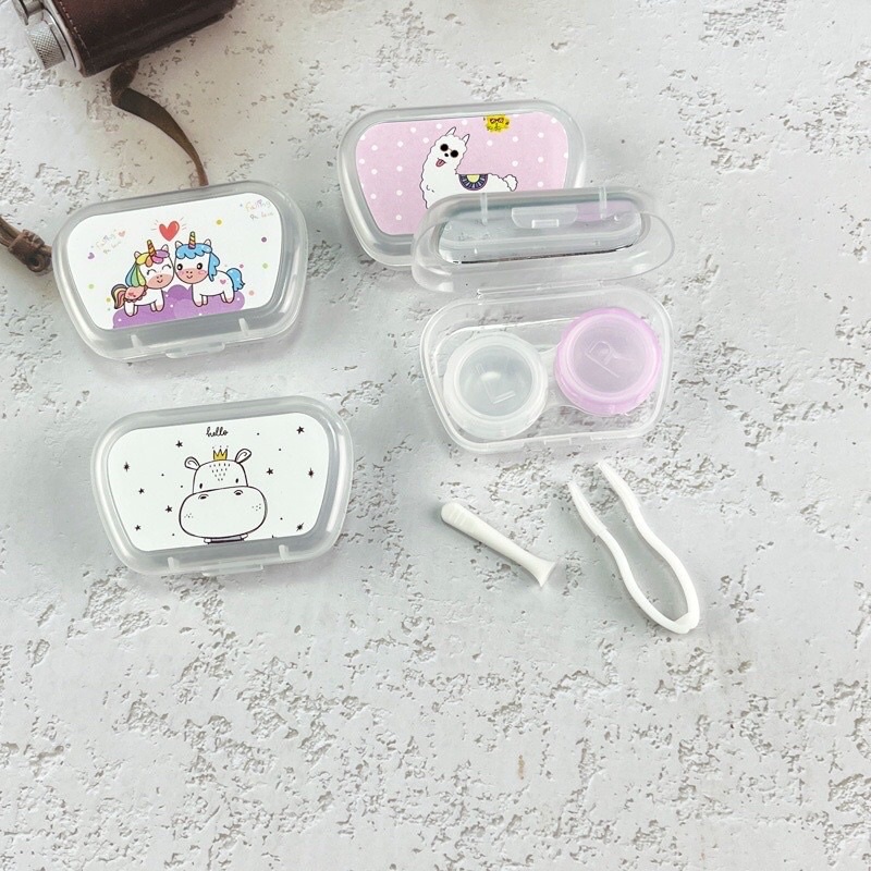 Tempat Softlens Lens Case Plastik Travel Kit 3in1 Karakter isi Cermin