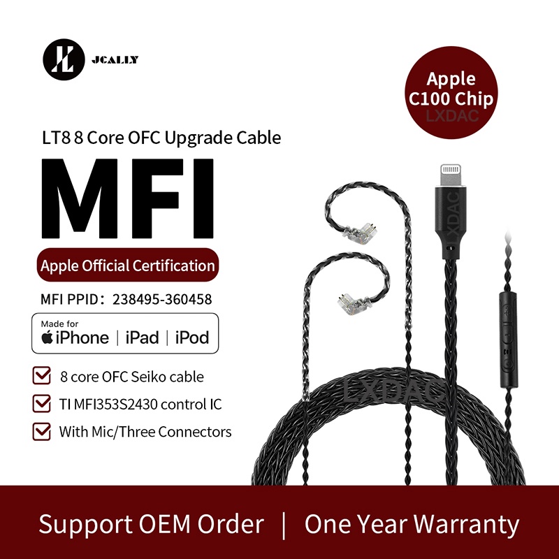 Jcally LT8 Kabel Upgrade Petir 4helai 5N Kawat OFC Tembaga Bebas Oksigen Untuk QDC KZ ZS10 Pro X CCA HM20