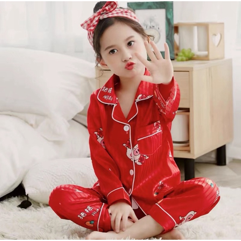 PAJAMAS ANAK 1-10THN MOTIF KRAH KANCING SET CELANA PANJANG IMPORT PREMIUM BIG SIZE