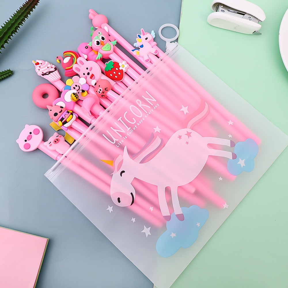 20pcs Pena Kartun Lucu Cocok Dengan Tas Pensil 0.5mm Nib Hitam Isi Ulang Pena Tulisan Yang Dapat Diganti Pena Tanda Tangan Untuk Hadiah Liburan Siswa