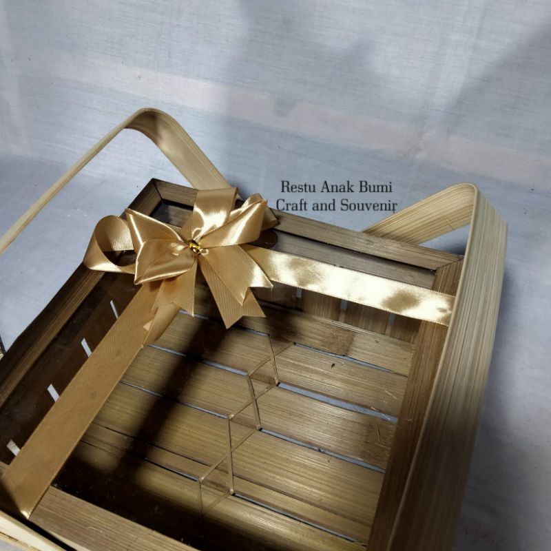 NEW keranjang bambu tutup mika plus pita, keranjang bambu, rantang bambu, besek cangking, sokase, wa