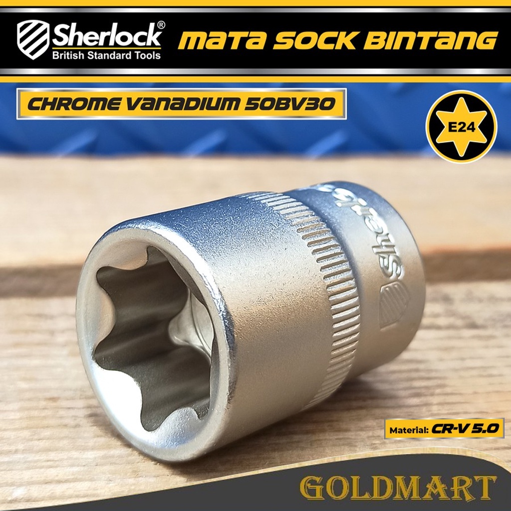 Kunci Shock Bintang Sok E24 1/2 inch Drive Star Socket Sherlock