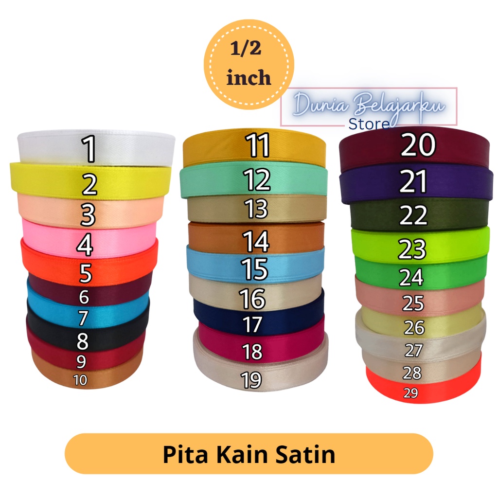 

Pita Kain Satin 1/2 Inch Pita Kain Gulung Warna Warni Polos Roll