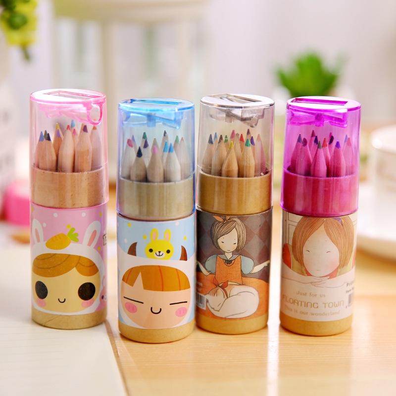 [MTOYS] Pensil Warna Motif Lucu dan Imut 1 Set 12 Warna dengan Rautan -JT0006