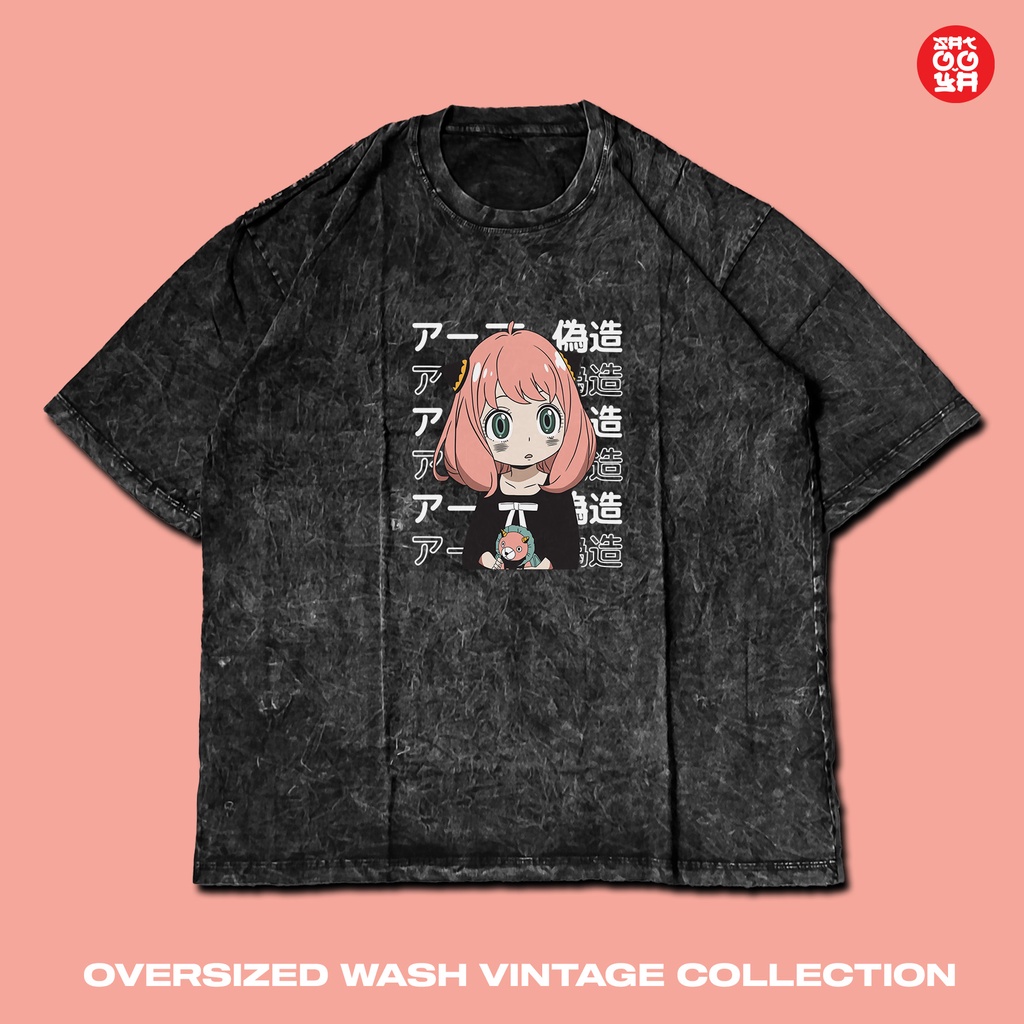 Kaos Anya Forger Confuse - Kaos Anime Oversize Stone Wash Spy X Family - Vintage Acid Wash
