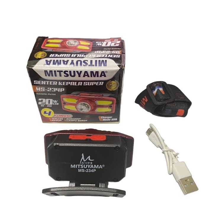 Senter Kepala Super MS-234P Charger Mode USB Cahaya Putih 4 Fungsi Mode 20 W Led Headlamp / SENTER KEPALA 20W / SENTER KEPALA MINI