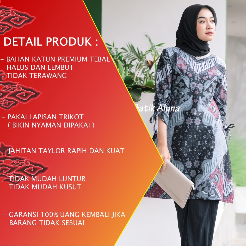 Batik Wanita Tunik Lengan Panjang Dewasa Terbaru Katun Lapis Trikot Premium Modern Batik Kerja Kantor Kondangan Size M L XL XXL 104