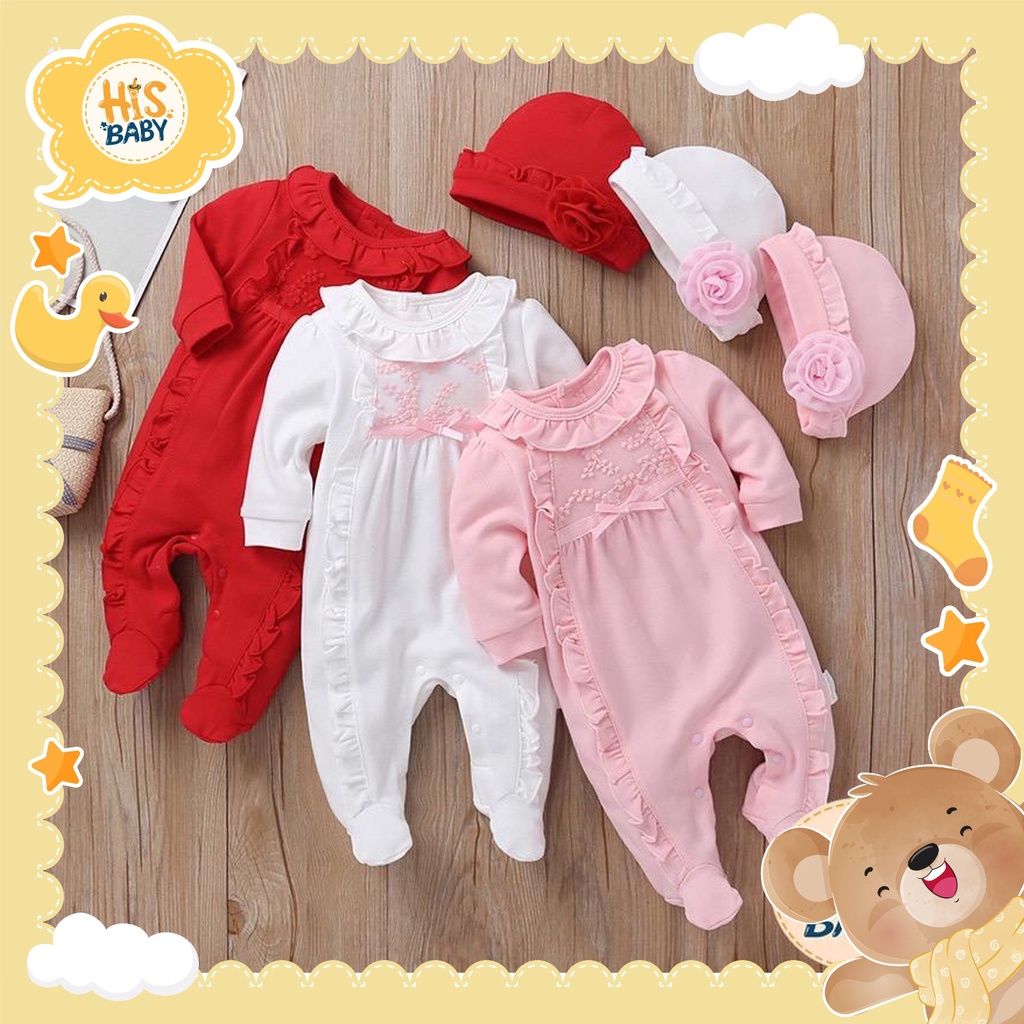 His.Baby MR01 (FREE TOPI) Newborn- 1 Tahun Sleepsuit Renda Bayi Perempuan(Cewek) Katun Premium