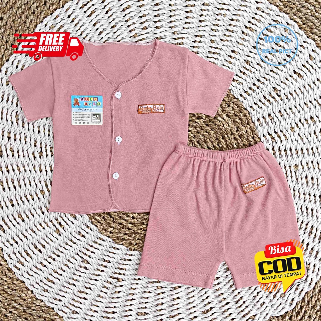 SALE 7.7 Serian Dusty - 3 Stel Setelan Baju Bayi Tangan Pendek Celana Pendek Bayi 0 sd 3 Bulan PINK DUSTY SERIES merk SNI Bolo - Bolo