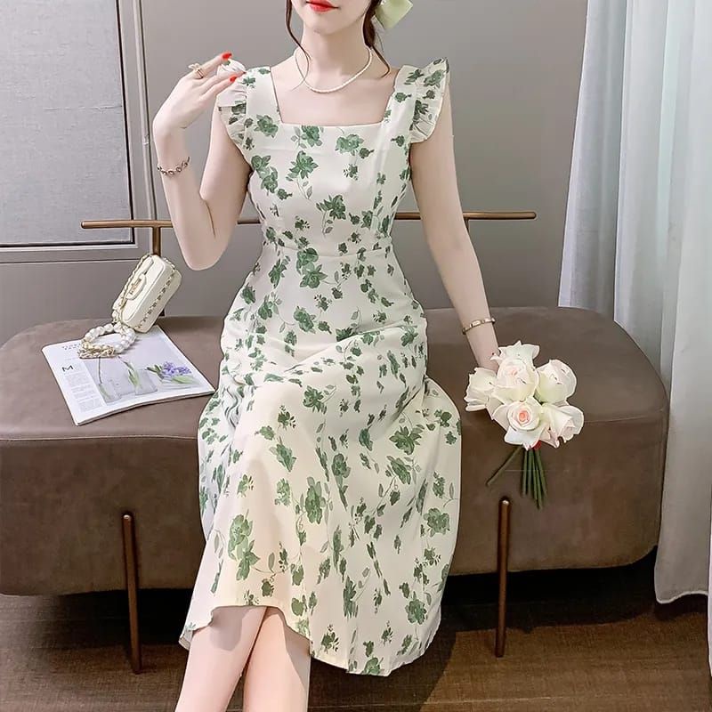 Gaun pesta Dress import bunga dress vintage Midi dress baju party dress