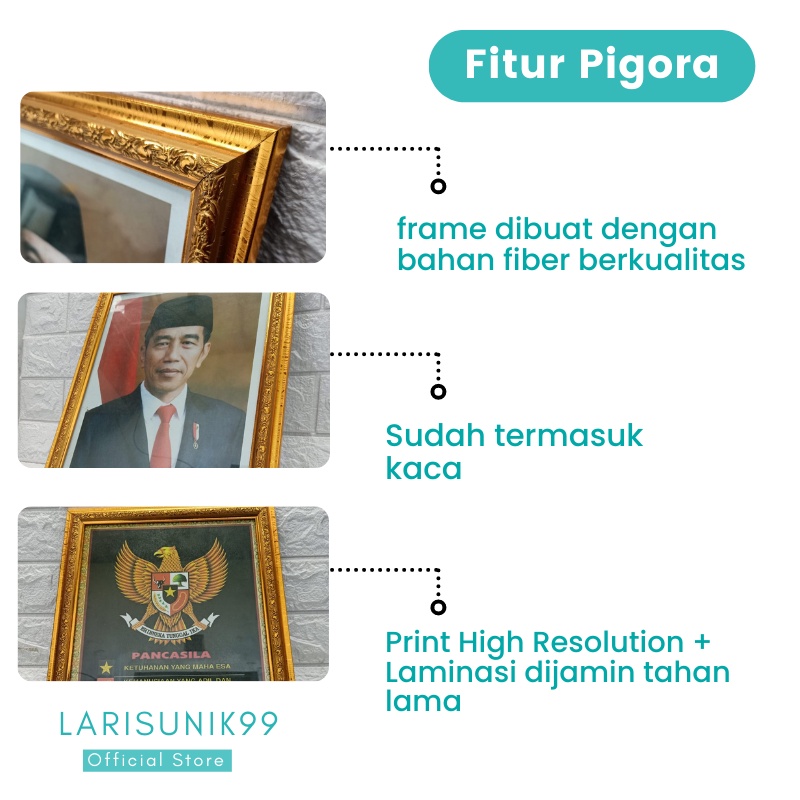 Foto Presiden Dan Wakil Presiden Pigura Pajangan Dinding Poster Gambar 1 Set Bahan Polyframe Fiber