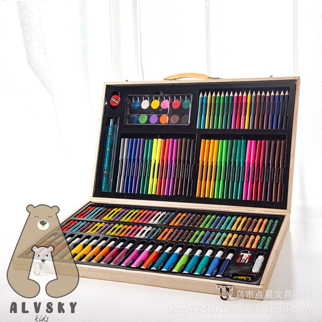 SET CRAYON BOX KAYU 180 PCS / PERALATAN MENGGAMBAR DAN MEWARNAI ISI 180 PCS