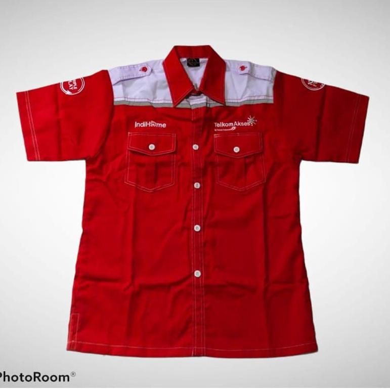 Baju Seragam Telkom Indihome Kemeja Kerja lengan pendek bordir Diskon └)