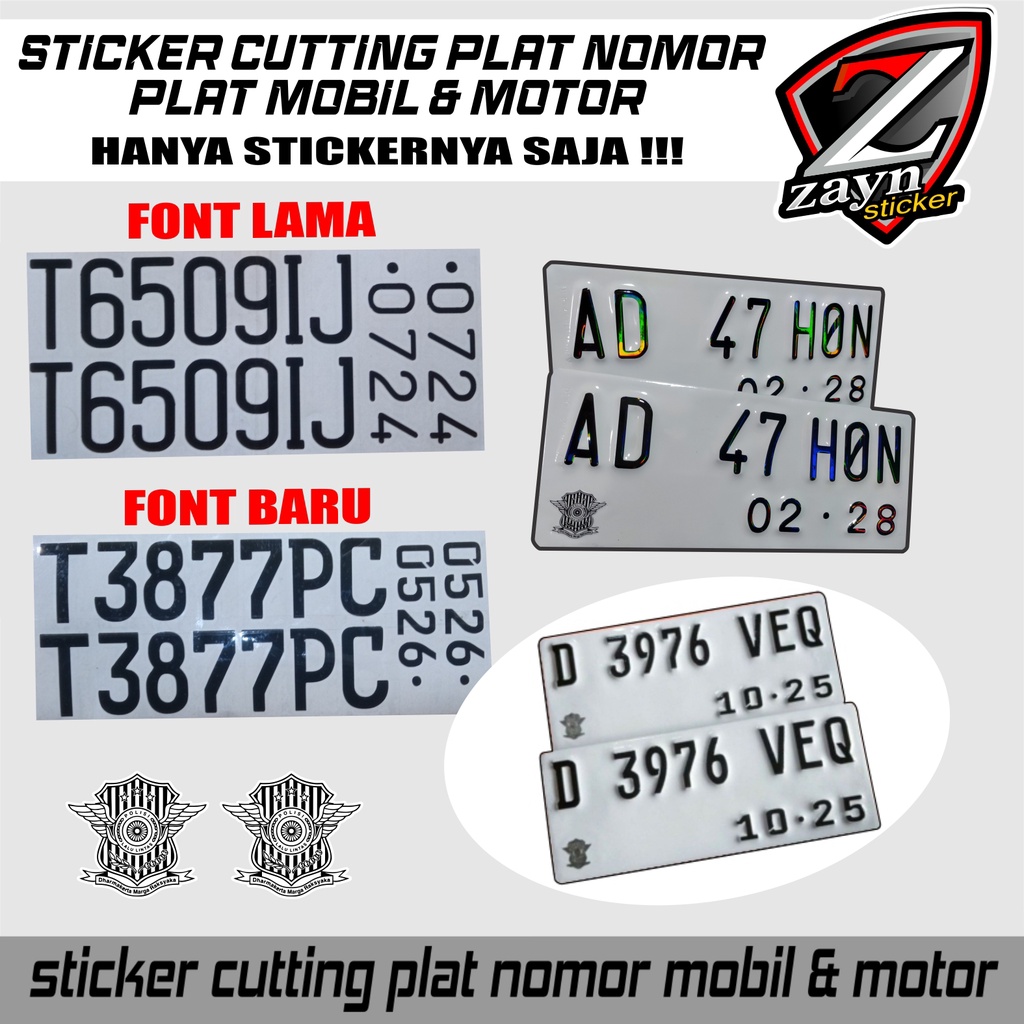 sticker plat nomor font hitam plat putih motor dan mobil