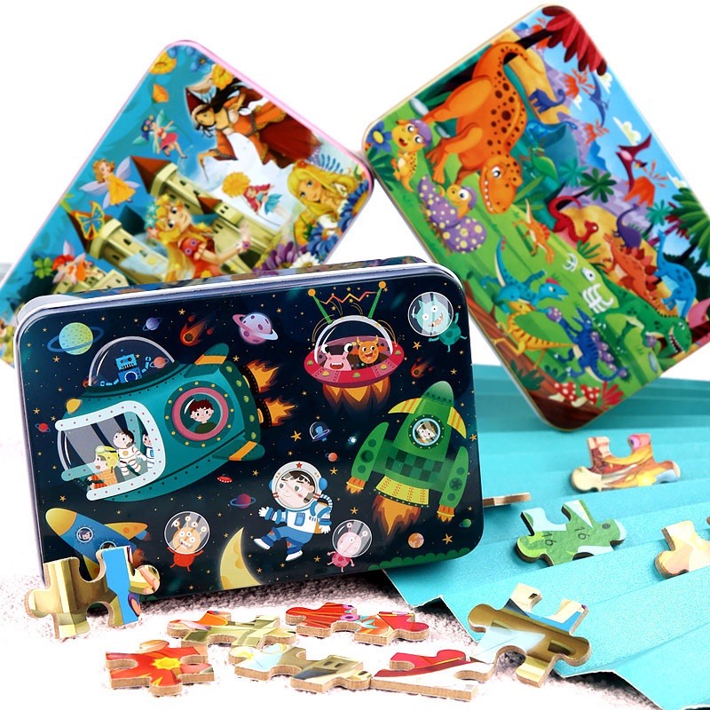 Jigsaw puzzle kaleng 100 pcs / puzzle 100 keping kemasan kaleng murah