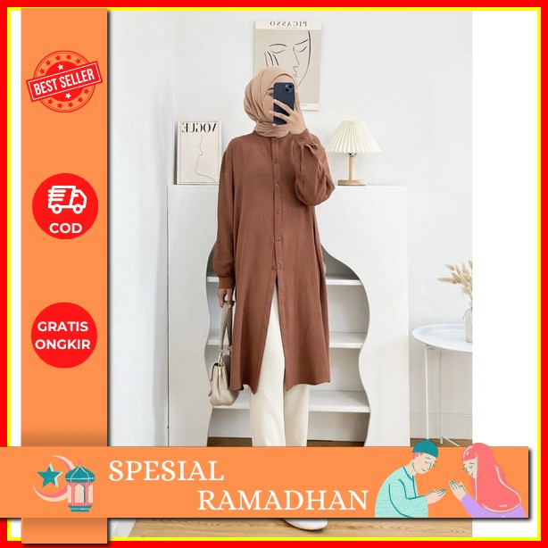 Fifi Long Tunik Motif Bunga Full Kancing Size Jumbo Standar Baju Atasan Wanita Kekinian Tunik Wanita