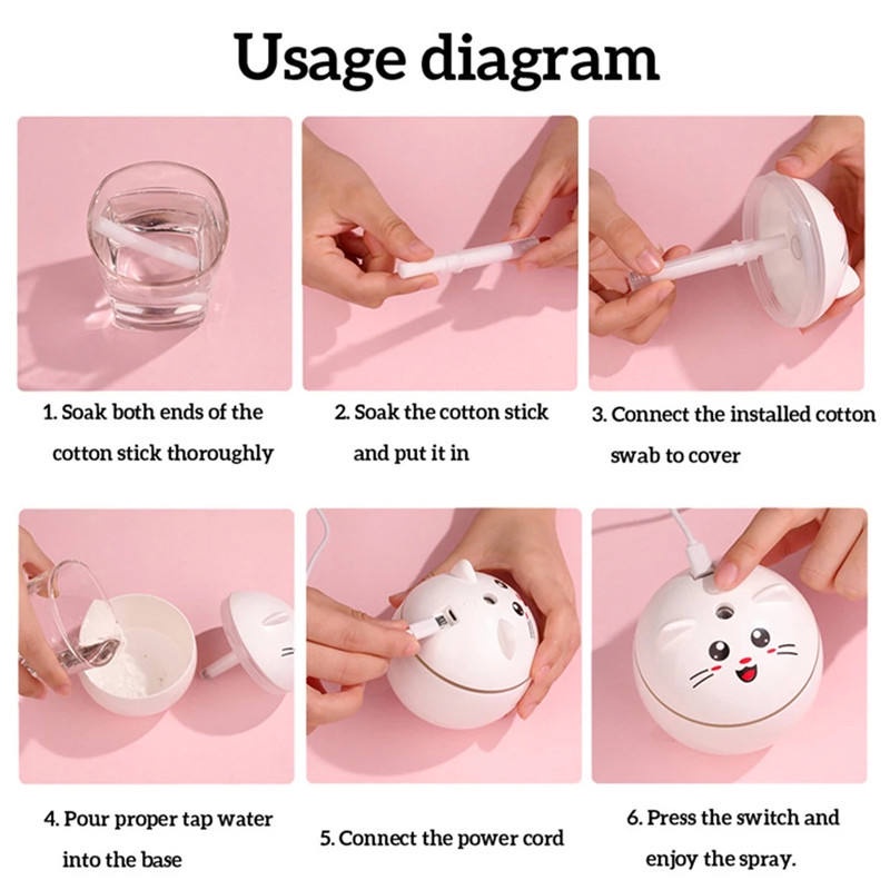 100% ORI cute cat Humidifier 300ML Essential Oil Diffuser Aroma Terapi Pengharum Ruangan HM008 - ACS