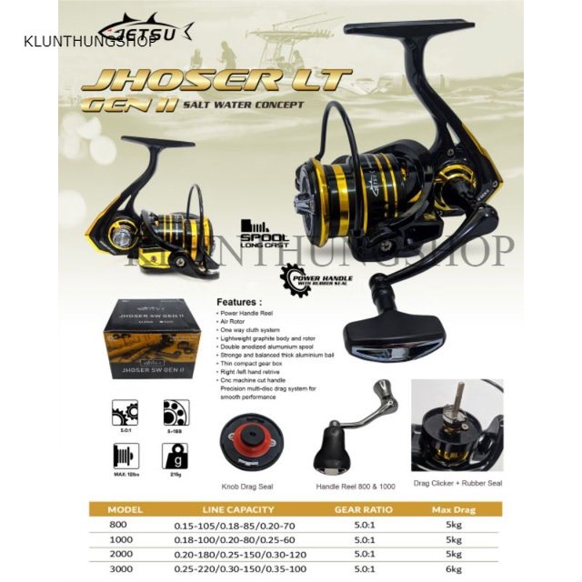 KLUNTHUNGSHOP REEL SPINNING POWER HANDLE SALT WATER GETSU JHOSER LT GEN II 1000 2000 3000 SMOOTH MUR