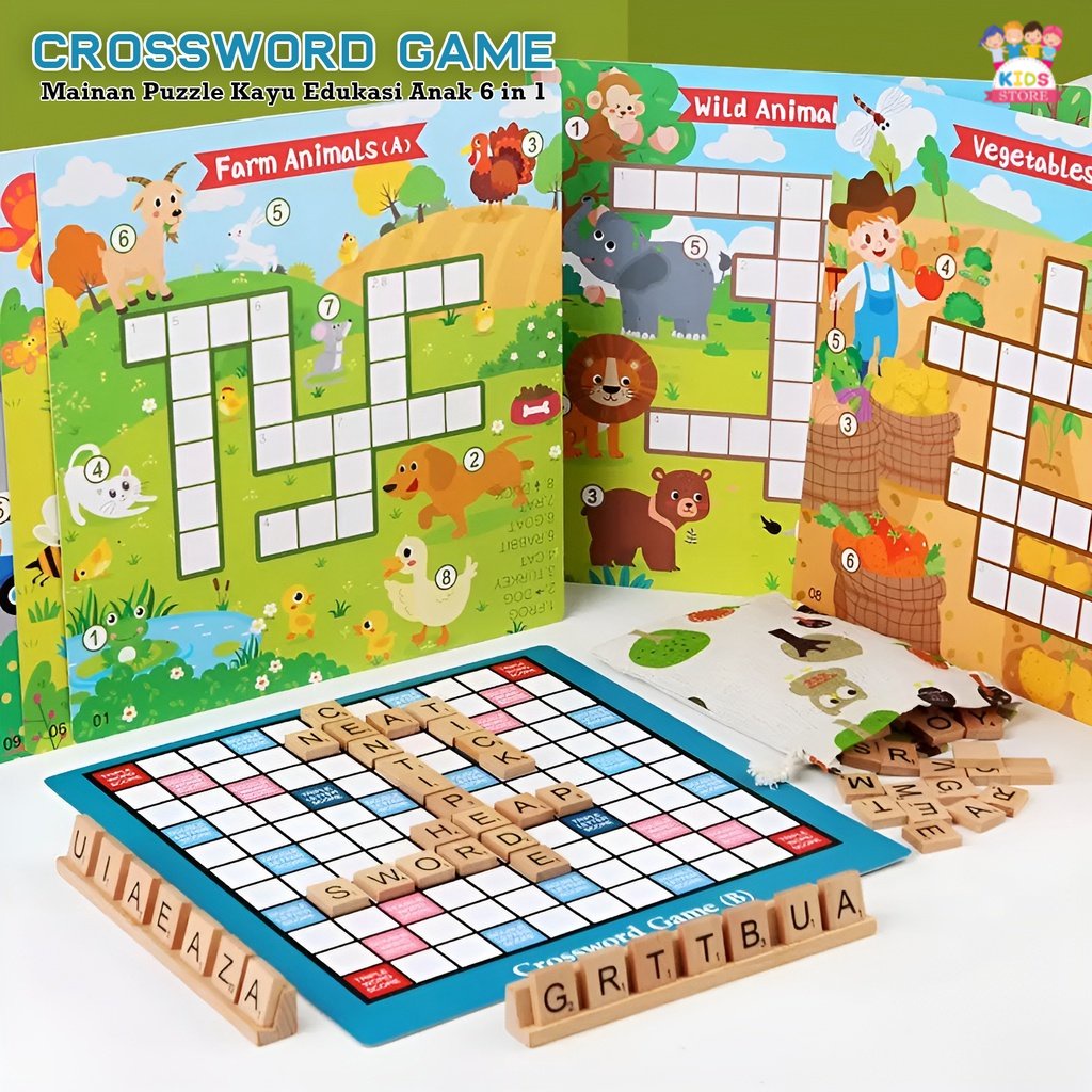 6pcs Puzzle Kayu Mainan Edukasi Anak Laki Laki Perempuan | Crossword Game | Kado Ulang Tahun Anak Cowok Cewek Terbaru 2023