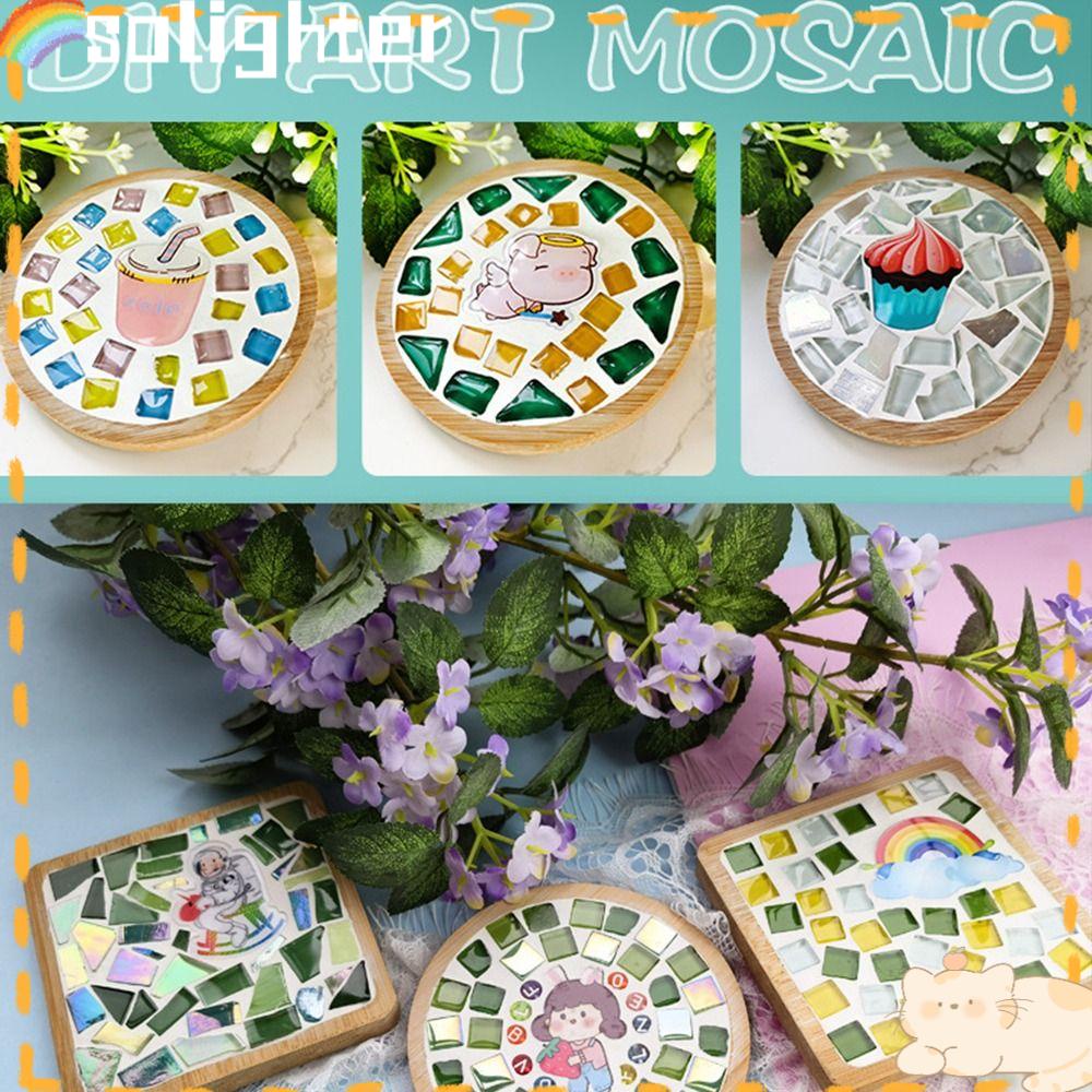 Solighter Mosaic Coaster Hadiah Dekorasi Rumah Tangga Kerajinan Ubin Kristal Set