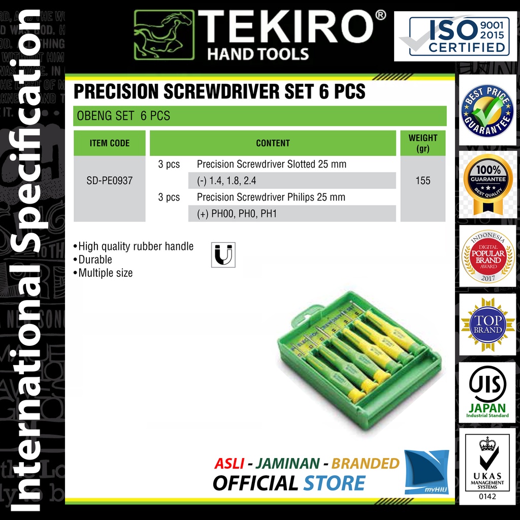 Obeng Kecil Isi 6 pcs untuk Jam - Handphone - Kacamata - Laptop / Precision Screwdriver TEKIRO