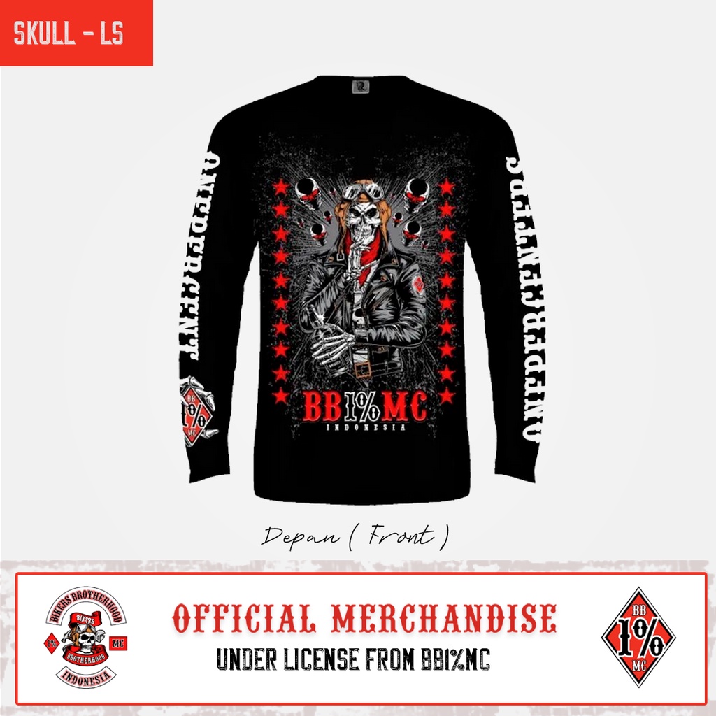 Kaos Bikers Brotherhood 1% MC Biker Skull Lengan panjang Cotton BB1%MC Official Merchandise