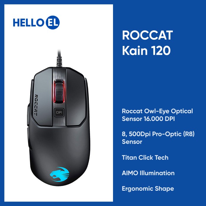 Moga Roccat Kain 120 Aimo Rgb 16K Dpi Wired Gaming Mouse