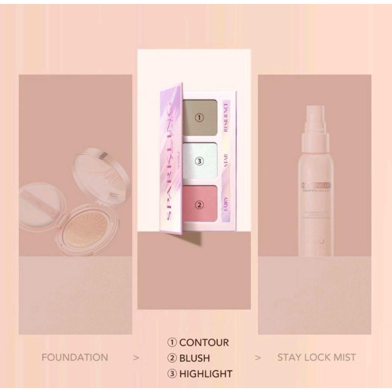 ☘️Yuri Kosmetik☘️ YOU Sparkling Face pallete (blush on,highliter, contour) FREE POUCH