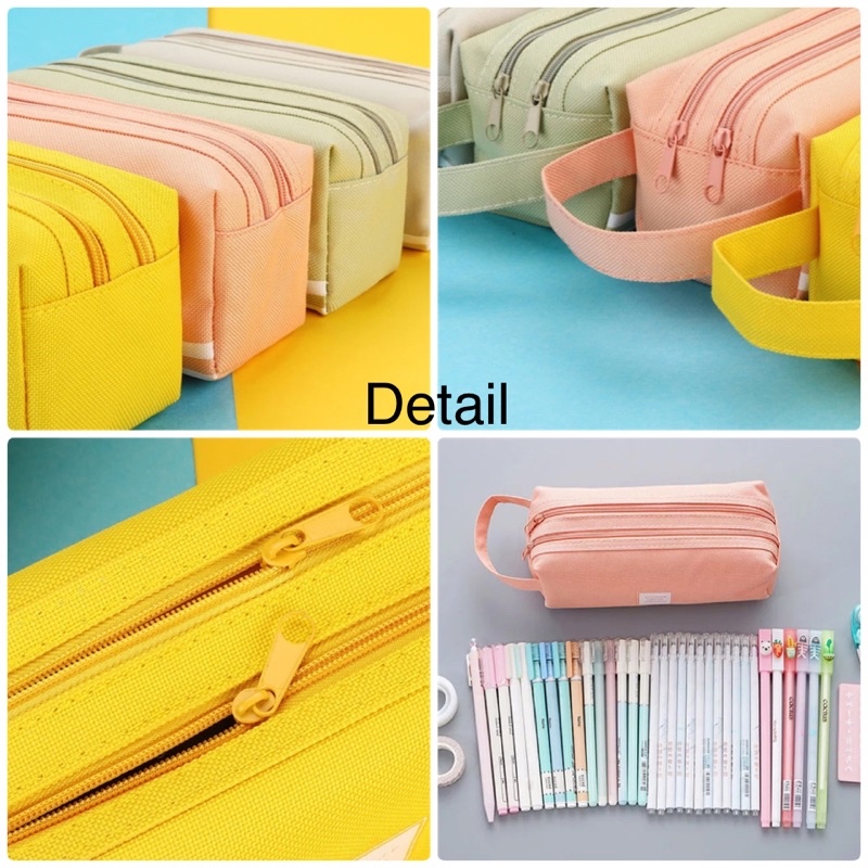 Bisa COD Kotak Pensil Stationery Dual Zipper / Dompet Pensil 2 Pouch Pencil Bag Large Capacity Tempat Pensil Polos Perlengkapan Kantor Kotak Pensil Sekolah Tempat ATK