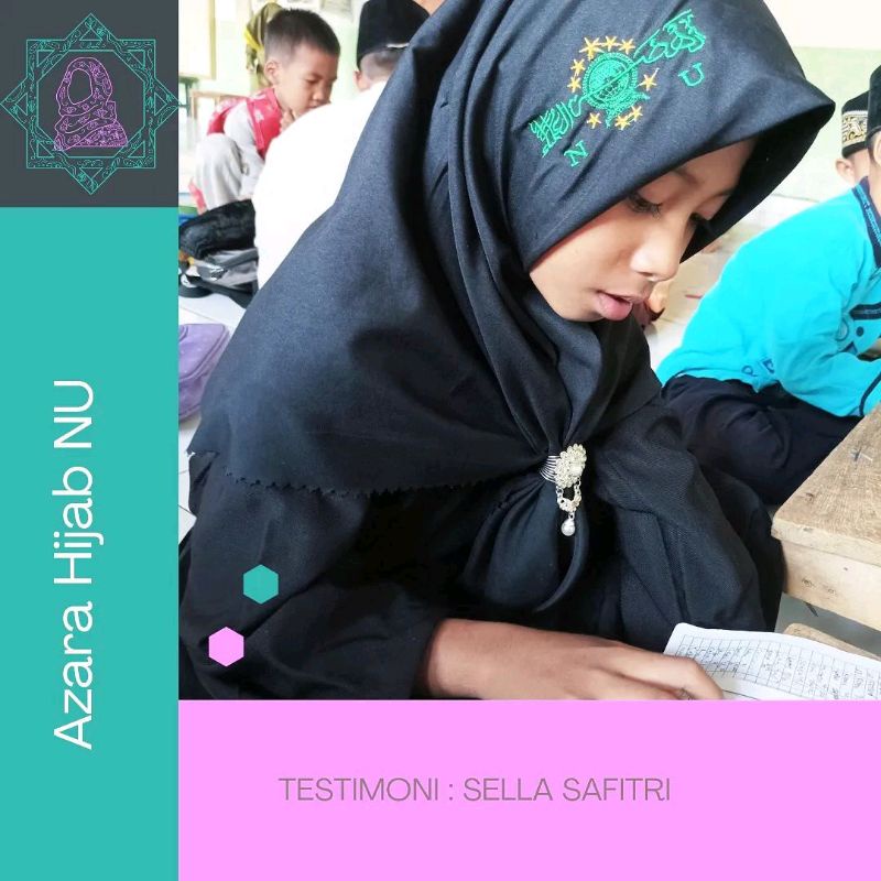 jilbab Azara hitam bordir NU hijau