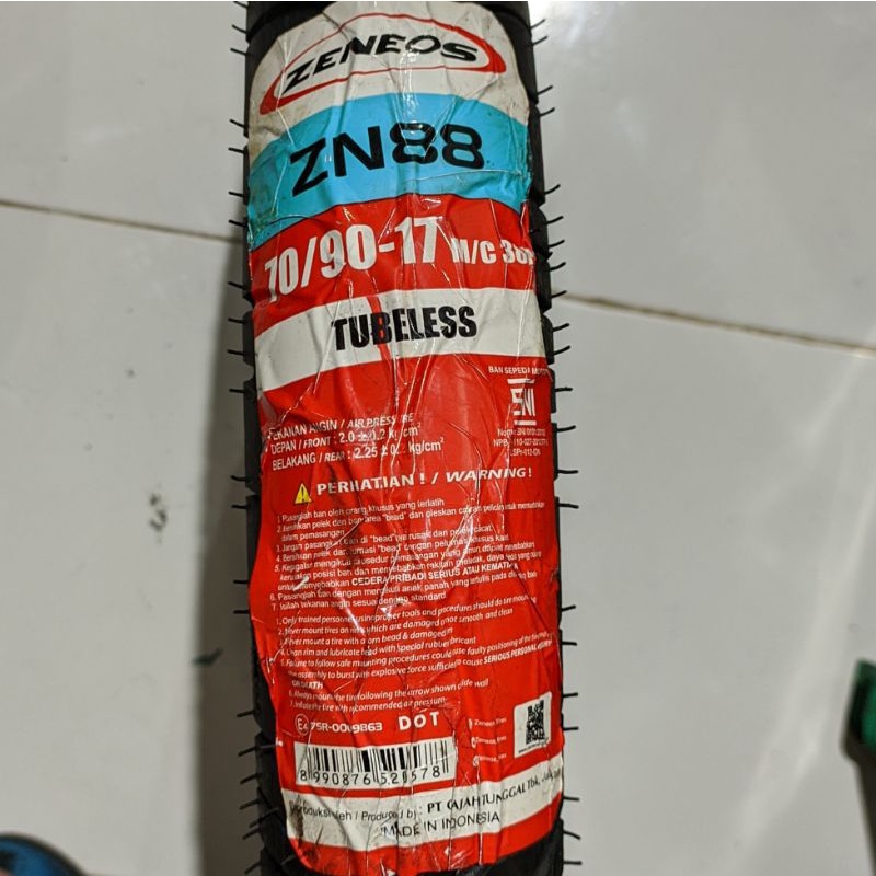 BAN LUAR TUBELESS 70/90-17 ZENEOS ZN88 SEPEDA MOTOR