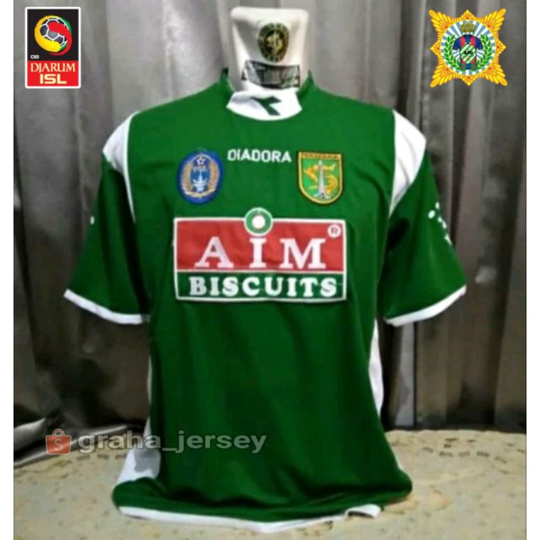 Jersey Persebaya AIM Biscuits Home 2008 - 2009 Hijau Liga Jarum ISL FULL BORDIR Retro