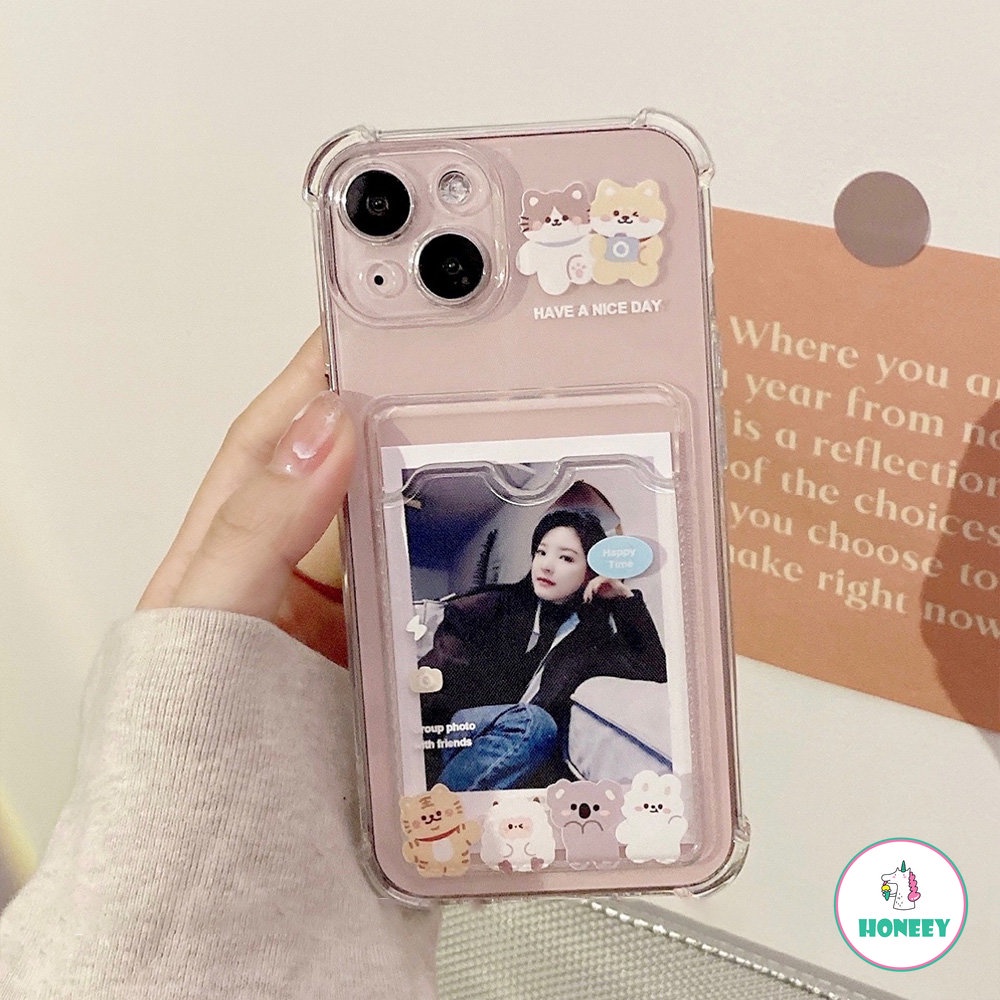 IPHONE Cute Lovely Cat Kitty Tiger Card Holder Phone Case Untuk Iphone14 13 12 11 Pro Max 14 Pro Max Slim Fit Bumper Karet Shockproof Lembut TPU Cover