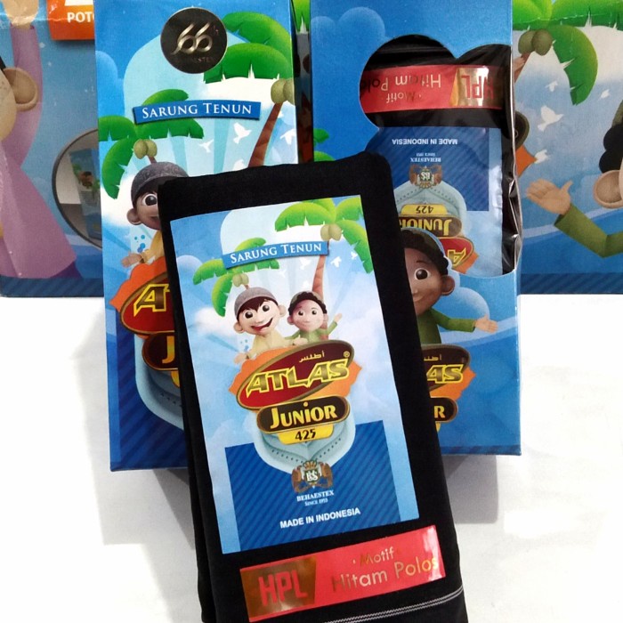Sarung Atlas Anak Hitam Polos - seri warna