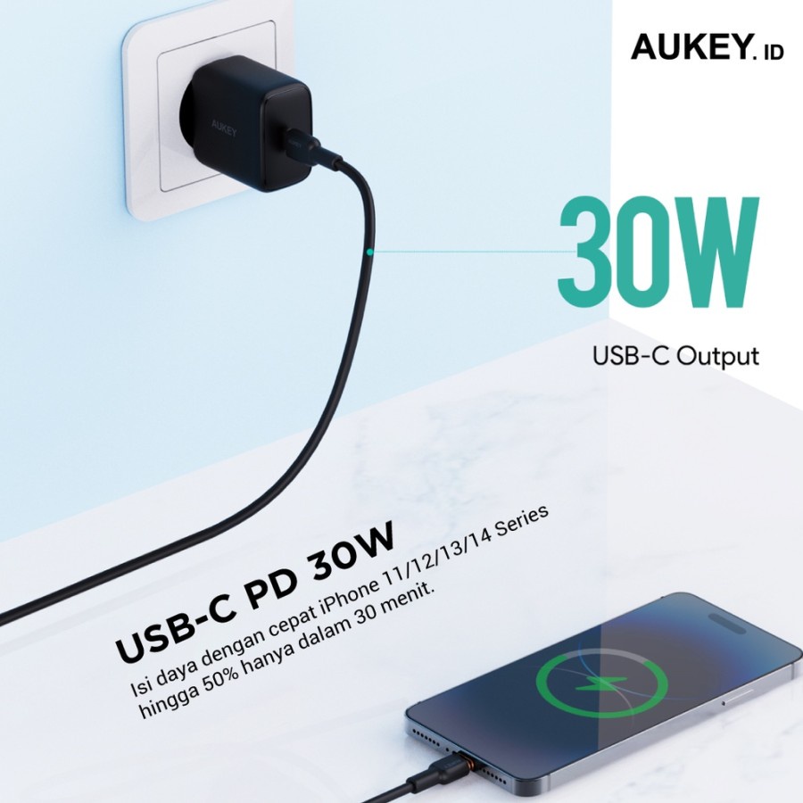 Aukey Wall Charger Swift Series Type C PD 30W - 501644 - PA-R1T - Garansi Resmi 2 Tahun