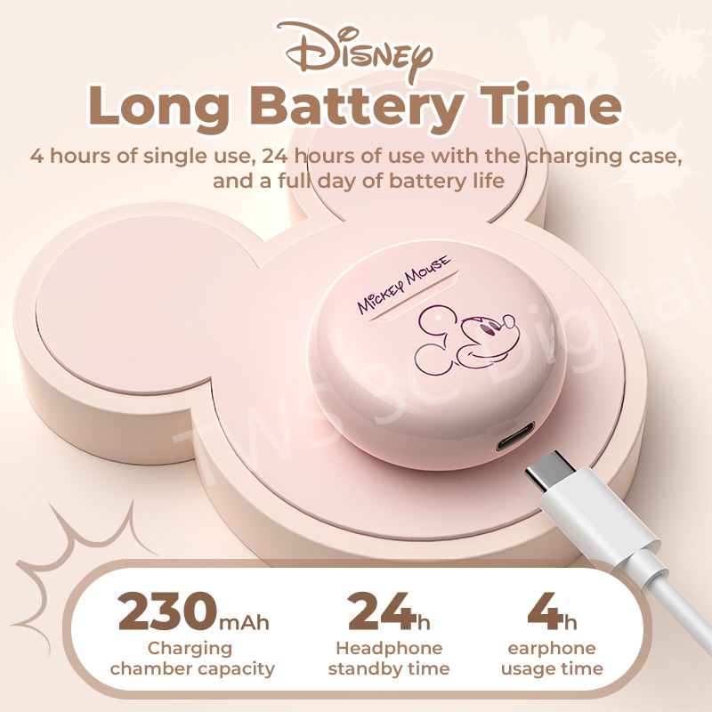 Disney TWS Headset Bluetooth 5.2 Kartun Mini Wireless Pro4 Earphone HIFI Musik 100% Ori Dengan Mikrofon