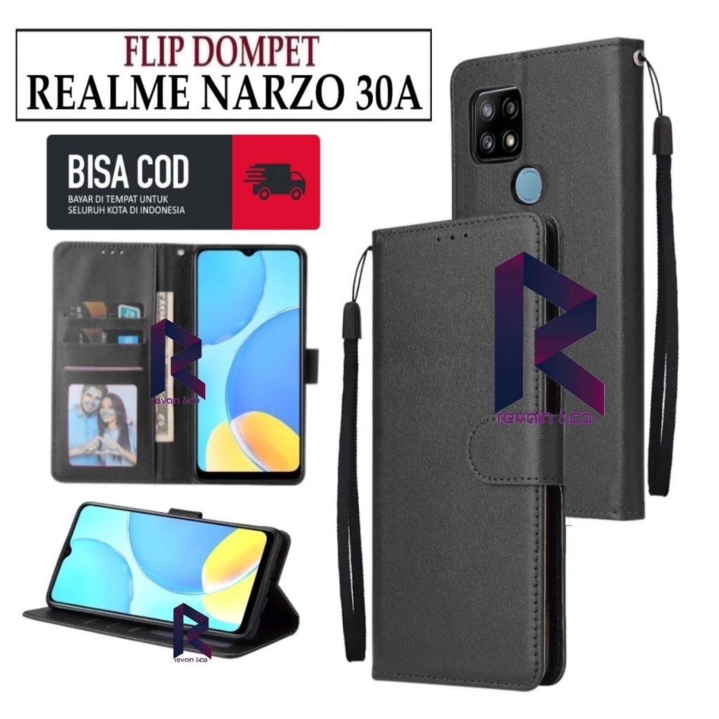 CASE REALME NARZO 30A FLIP WALLET LEATHER KULIT PREMIUM SARUNG BUKA TUTUP KESING HP FLIP CASE REALME NARZO 30A