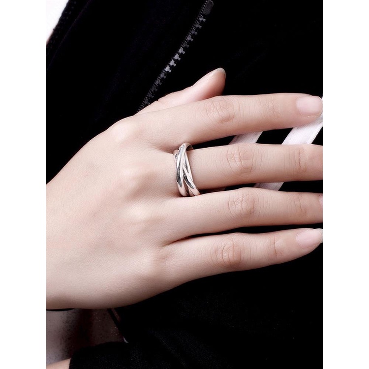 Cincin Sterling Silver (925) Tiga Untuk Wanita Pria Pernikahan Pertunangan Pesta Fashion Pesona Perhiasan Ukuran 5-10