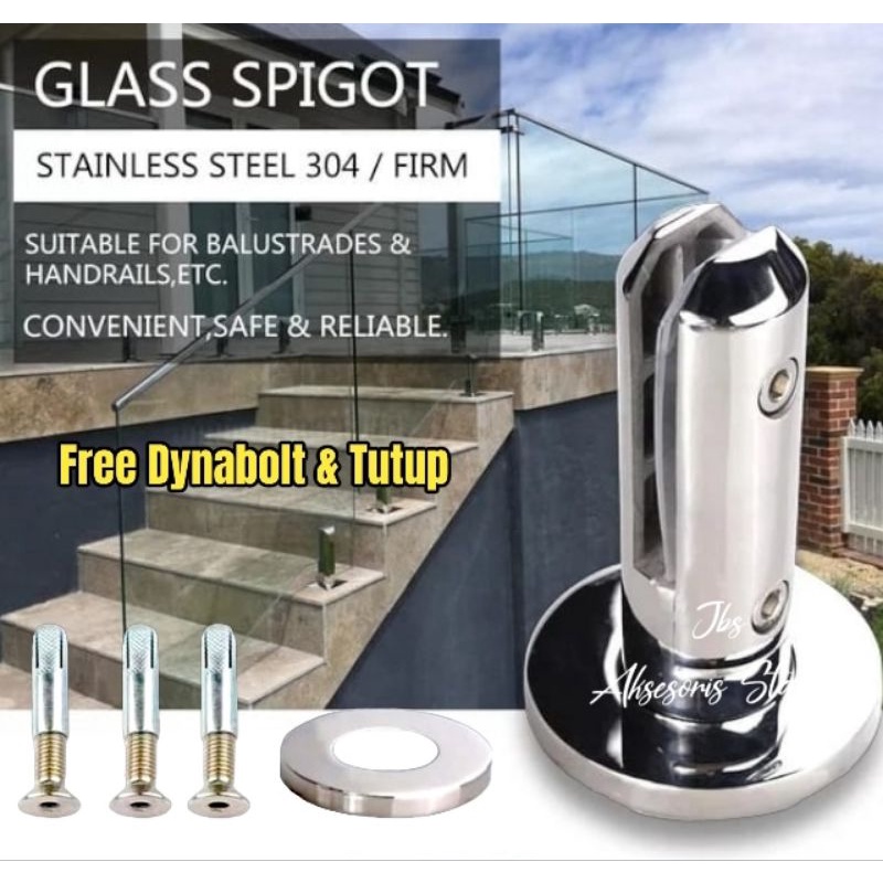 SPIGOT/BRACKET KACA BULAT STAINLESS SS 304 MIRROR SILVER_AMBALAN KACA/FITTING GLASS