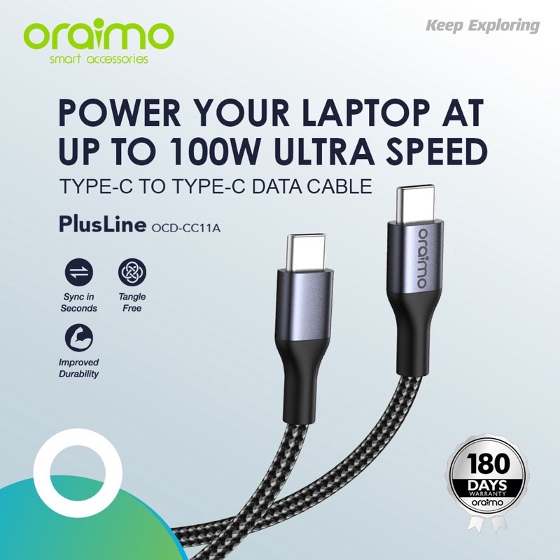 Jual Oraimo OCD-CC11A Pushline Kabel Data Type-C - Type-C 100W Ultra ...