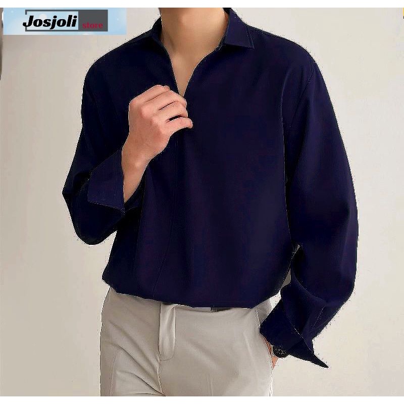 JOSJOLI_Store/Kemeja Santai Korea Style/Kemeja Polos SOHOO/Kemeja Casual kawaki Laki-Laki/M L XL