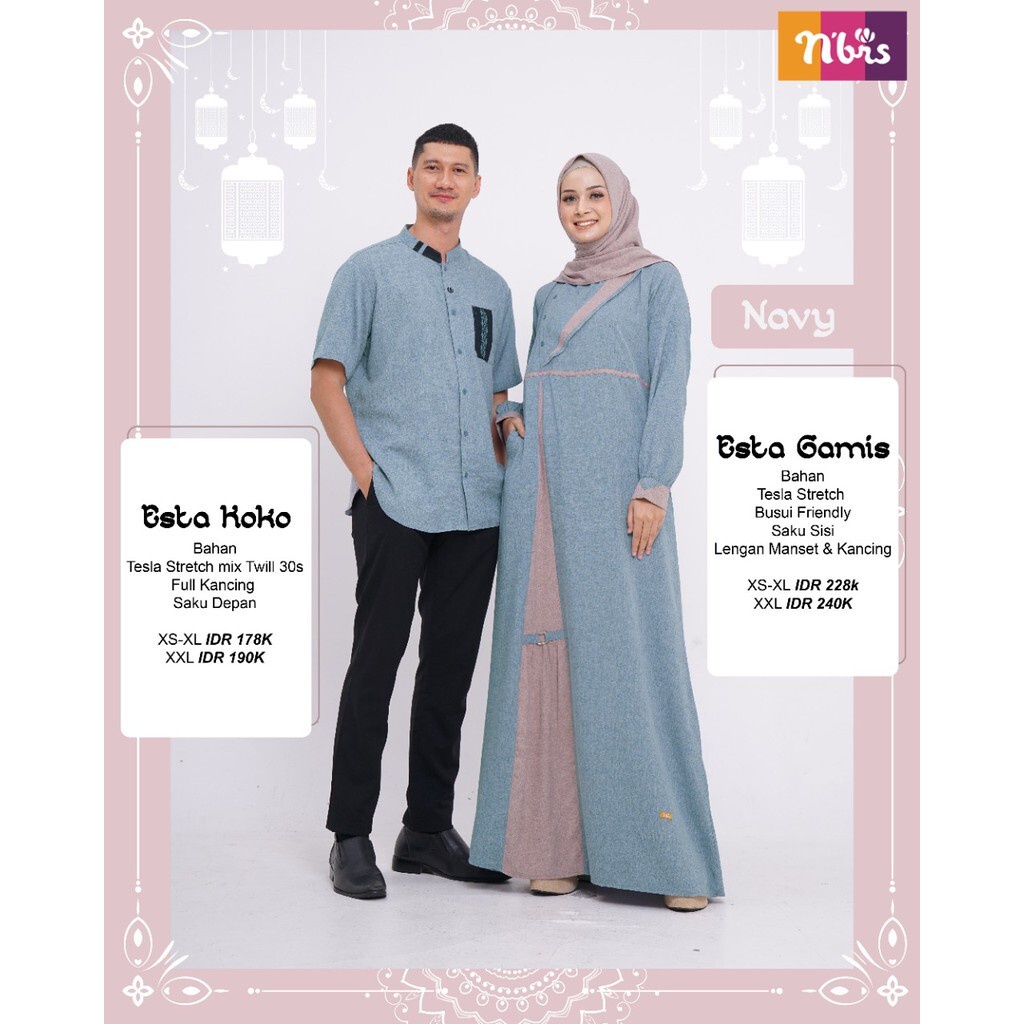 Baju Gamis Couple Remaja Pasangan Lebaran Terbaru 2021 Nibras Esta Navy